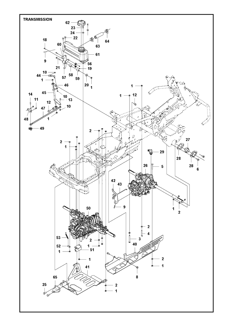 Transmission Diagram and Parts List for R418TSX AWD Husqvarna Lawn Mower