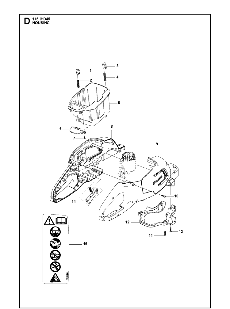 Housing Diagram and Parts List for 115IHD45 (967098301)(967098303) Husqvarna Hedge Trimmer