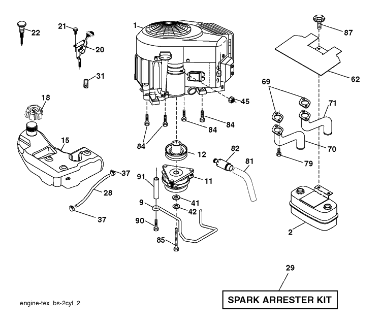 Engine Diagram and Parts List for 2754GLS (96043004700)(2011-09) Husqvarna Lawn Tractor