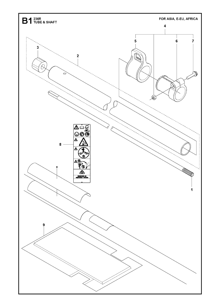 Tube And Shaft  1 Diagram and Parts List for 236R 20180500001-20200400000 Husqvarna Brush Cutter