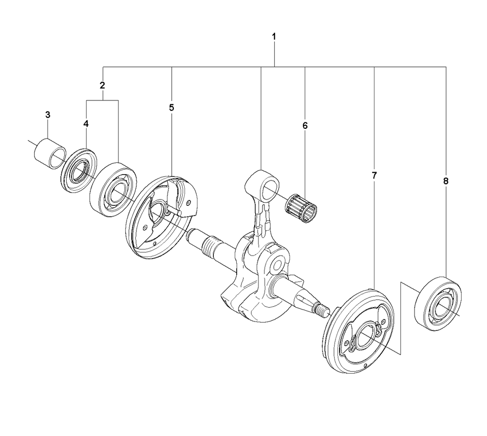 Crankshaft Diagram and Parts List for 570AUTOTUNE 20104500001 - 20130900000 Husqvarna Chainsaw