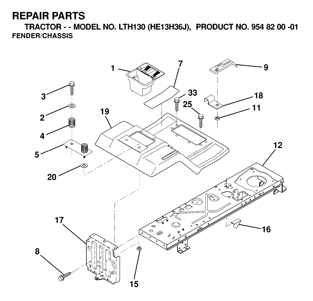 Chassis And Enclosures Diagram and Parts List for LTH130 (954820001-J)(2000-03) Husqvarna Lawn Tractor