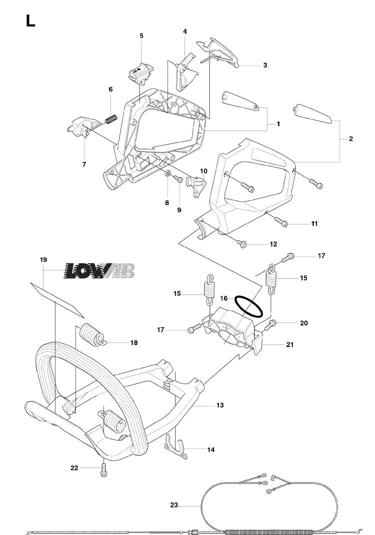 Handle And Controls Diagram and Parts List for 326HD60 (X-SERIES)(20090900001-Current) Husqvarna Hedge Trimmer