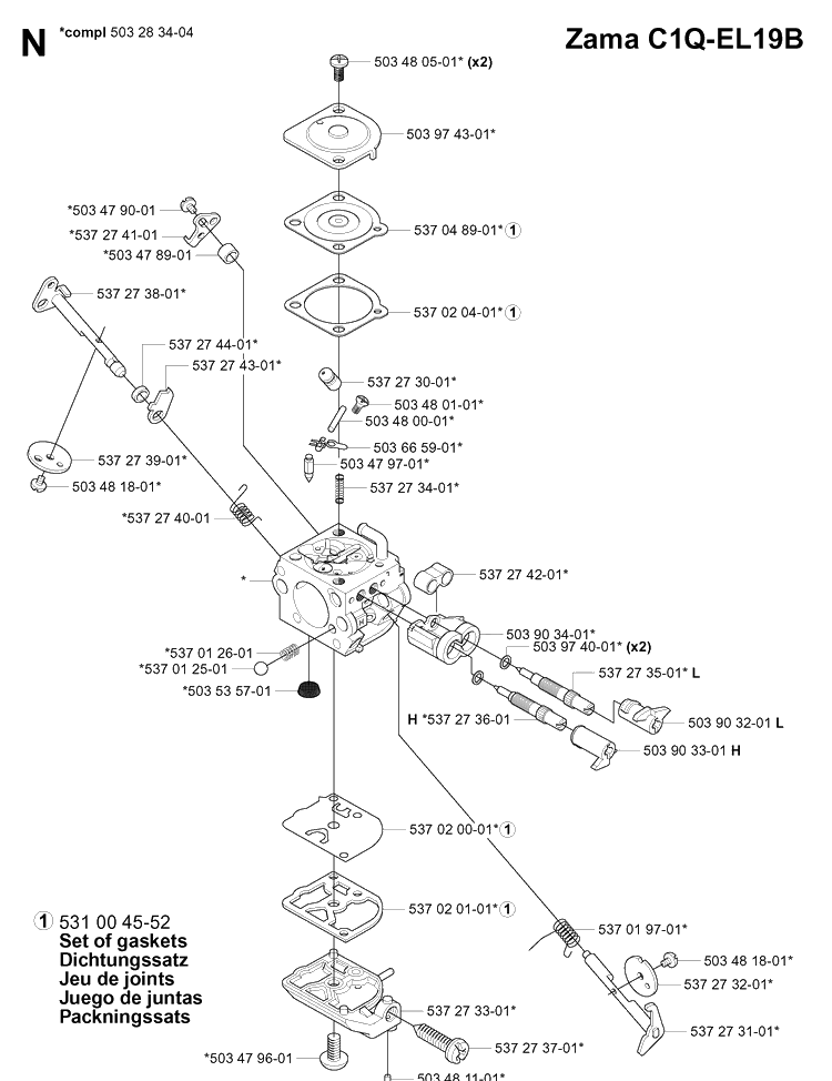 Carburetor Details Diagram and Parts List for 338XPT 20043100001-20051000000 Husqvarna Chainsaw