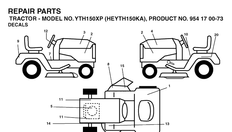 Decals Diagram and Parts List for YTH150XP (HEYTH150KA)(2003-01) Husqvarna Lawn Tractor