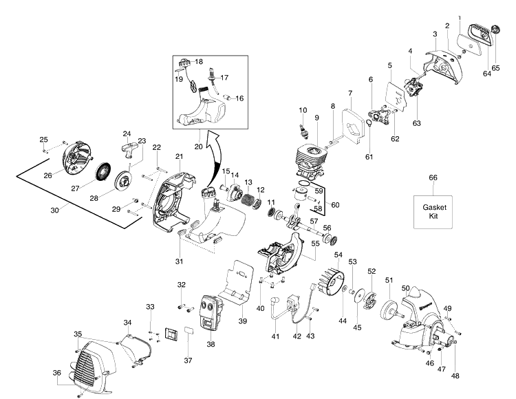 Starter And Engine Assembly Diagram and Parts List for 125L 2005-09 Husqvarna Trimmer