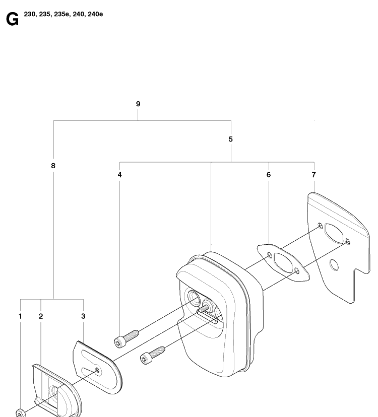 Muffler Diagram and Parts List for 240E 20091400001-20101400000 Husqvarna Chainsaw