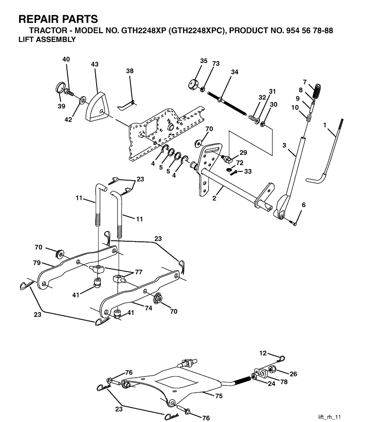Mower Lift / Deck Lift Diagram and Parts List for GTH2248XP-GTH2248XPC 2003-07 Husqvarna Lawn Tractor