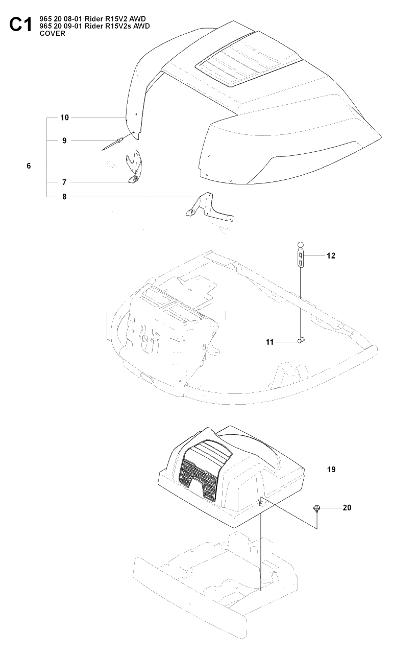 Hood Diagram and Parts List for R15-V2AWD 2008-01 Husqvarna Lawn Tractor