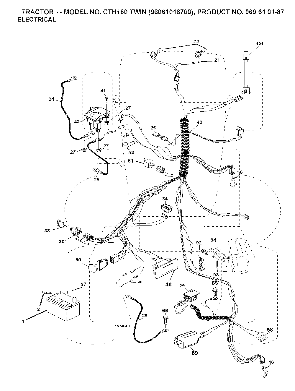 Electrical Diagram and Parts List for CTH180TWIN (96061018601)(2007-04) Husqvarna Lawn Tractor