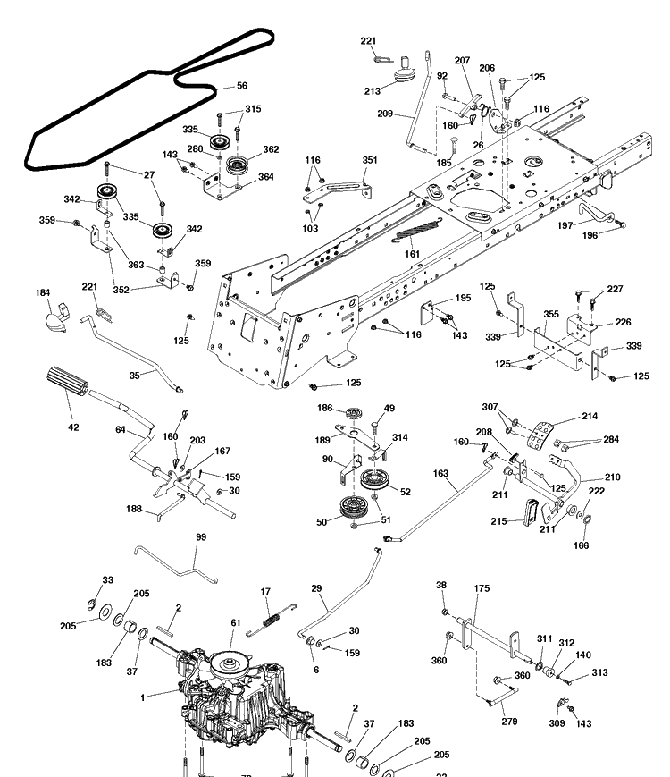 Drive Diagram and Parts List for CTH224TFI (96051011000)(2013-10) Husqvarna Lawn Tractor