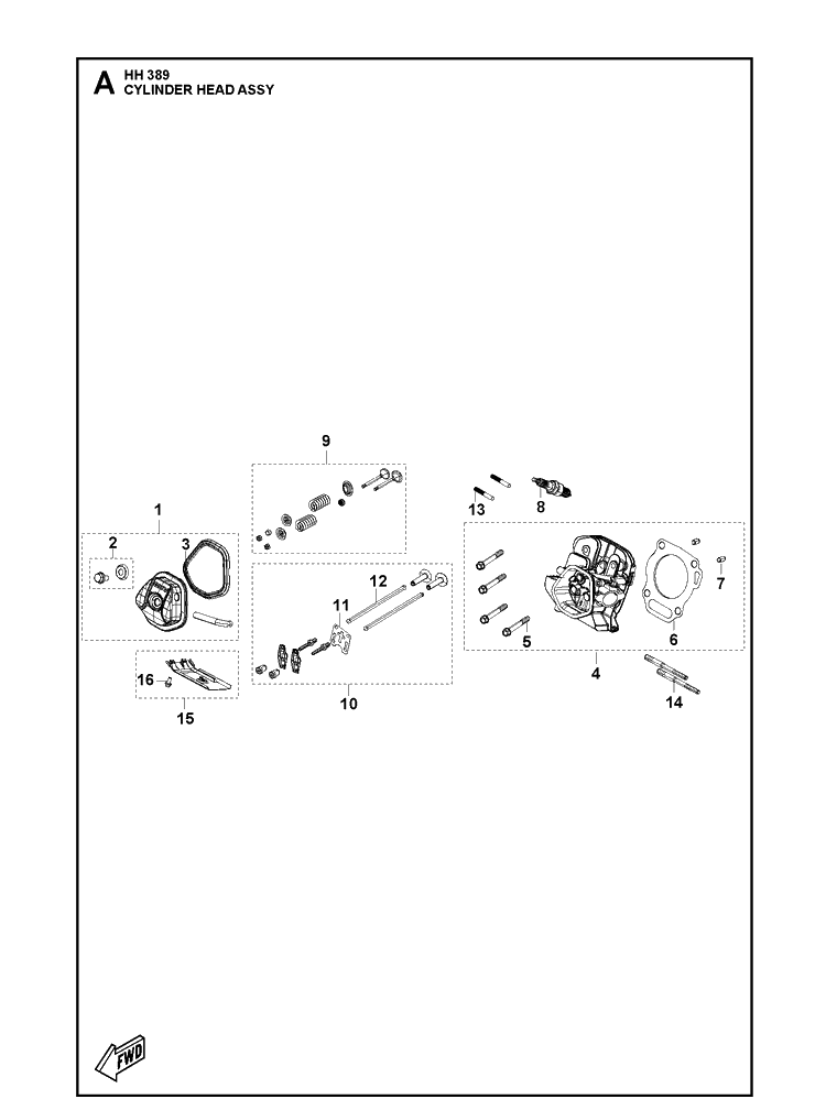 Cylinder Head Assy Diagram and Parts List for 598609901 2021-07 Husqvarna Engine