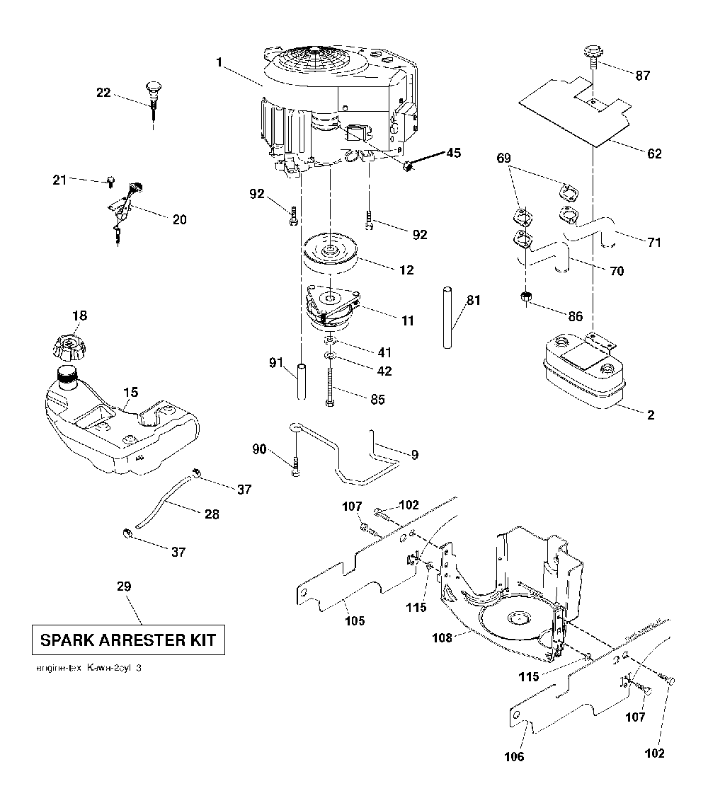 Engine Diagram and Parts List for YTH150TWIN (96041002203)(2009-01) Husqvarna Lawn Tractor