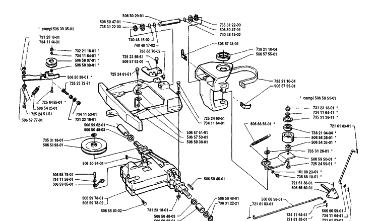 Frame And Belt Tension Assembly Diagram and Parts List for RIDER8508 1990-02 Husqvarna Lawn Mower