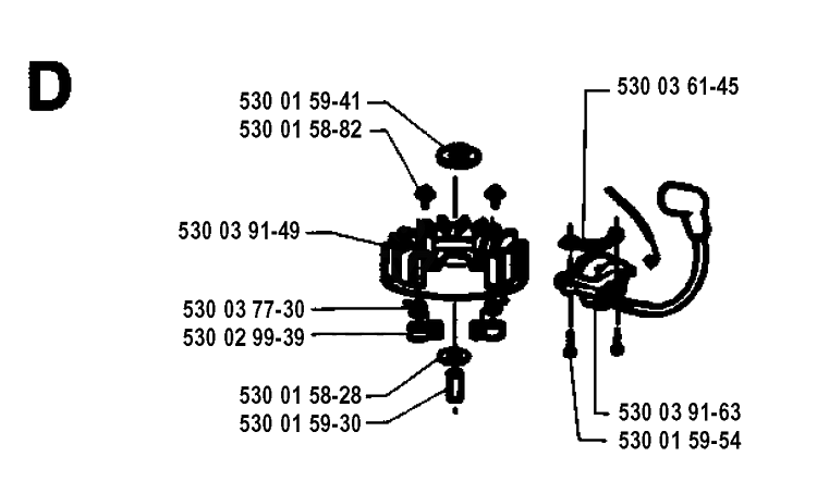 Ignition System Diagram and Parts List for 18H 19953200001-19960900000 Husqvarna Hedge Trimmer