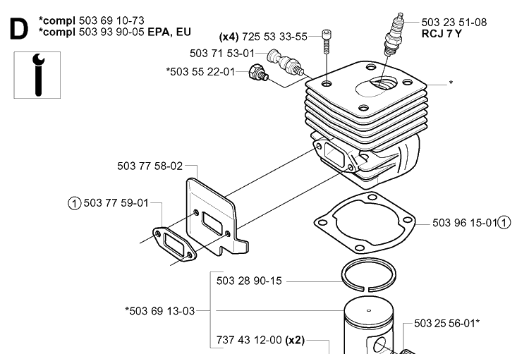 Cylinder Piston Diagram and Parts List for 365 20051800001-20070900000 Husqvarna Chainsaw