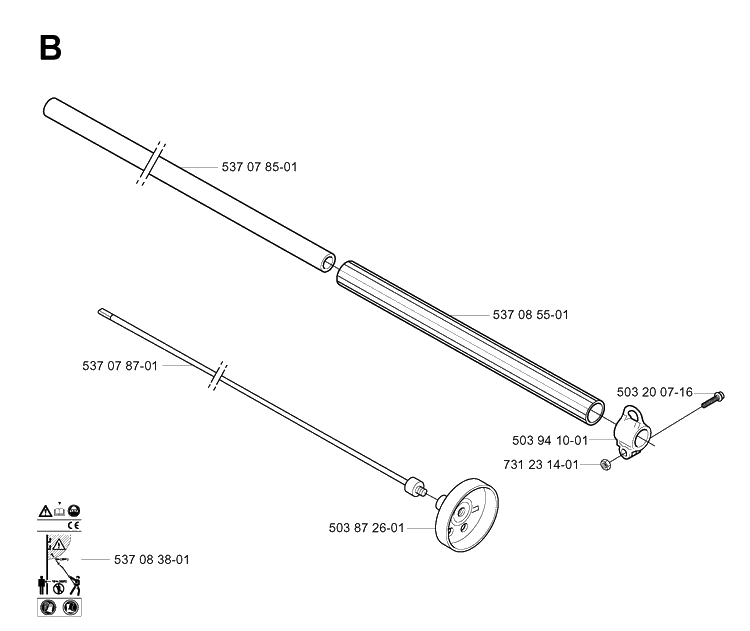 Shaft Diagram and Parts List for 326P 20013500001-20021799999 Husqvarna Pole Saw