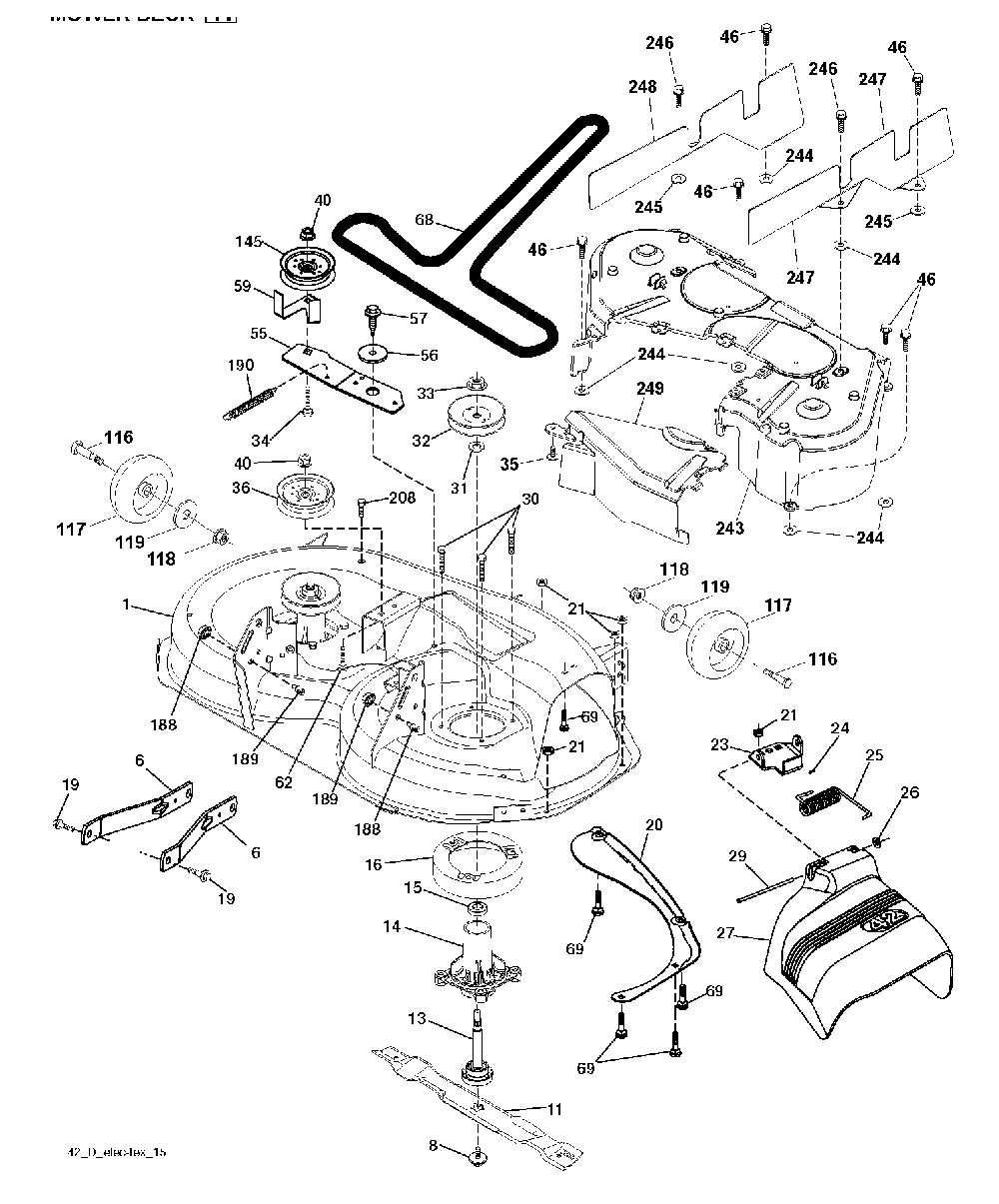 Mower Deck / Cutting Deck Diagram and Parts List for YTH150TWIN (96041002203)(2009-01) Husqvarna Lawn Tractor