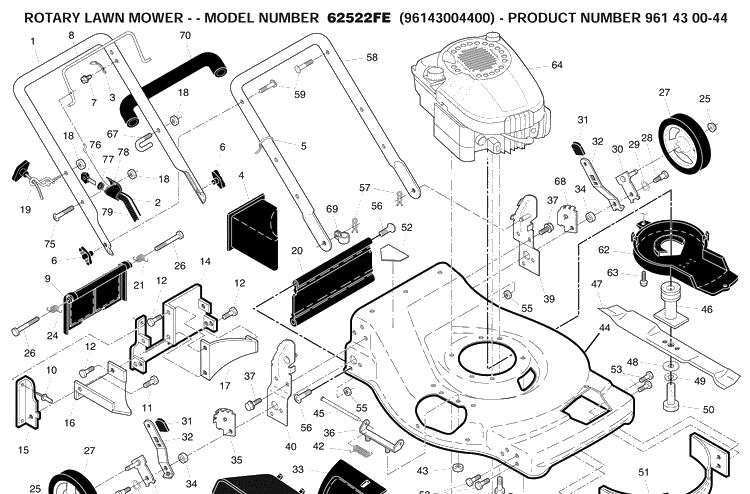 Repair Parts 2 Diagram and Parts List for 62522FE (96143004400)(2008-01) Husqvarna Lawn Mower