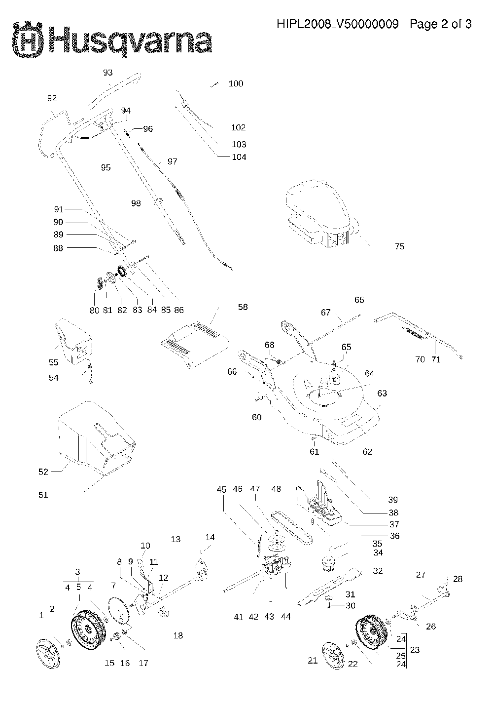 Product Complete Diagram and Parts List for R147S (96515920101)(2009-01) Husqvarna Lawn Mower