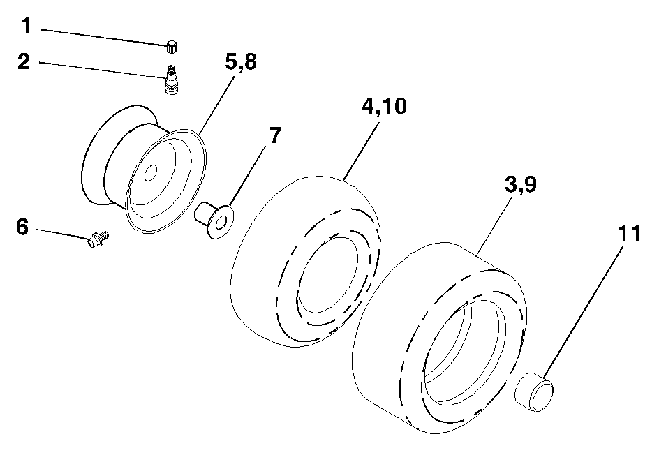 Wheels And Tires Diagram and Parts List for YTH1848XP (954567260-B)(2001-05) Husqvarna Lawn Tractor