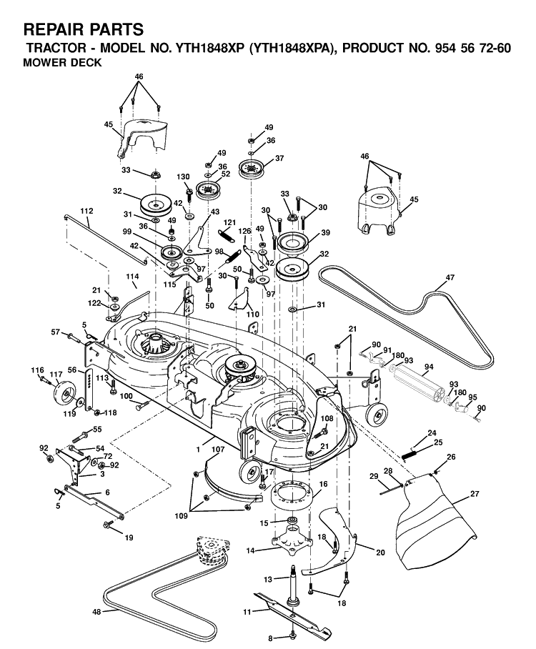 Mower Deck / Cutting Deck Diagram and Parts List for YTH1848XP (954567260)(2001-02) Husqvarna Lawn Tractor