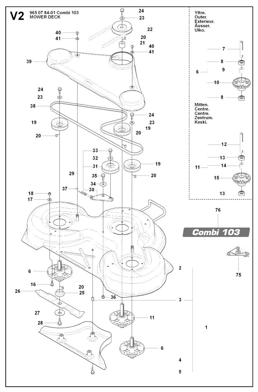 103cm Cutting Deck 2 Diagram and Parts List for R15-V2 (965200701)(2008-01) Husqvarna Lawn Tractor