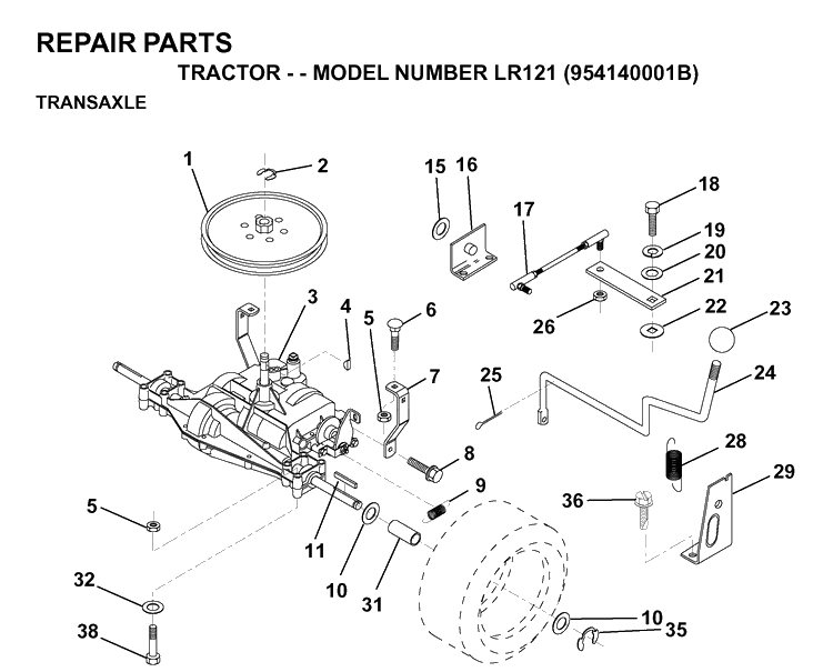 Transmission 2 Diagram and Parts List for LR121 (954140001B)(1997-01) Husqvarna Lawn Tractor