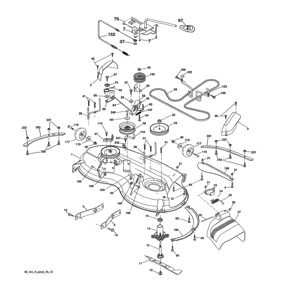 Mower Deck Diagram and Parts List for YTH22V46-96043027100  Husqvarna Lawn Tractor