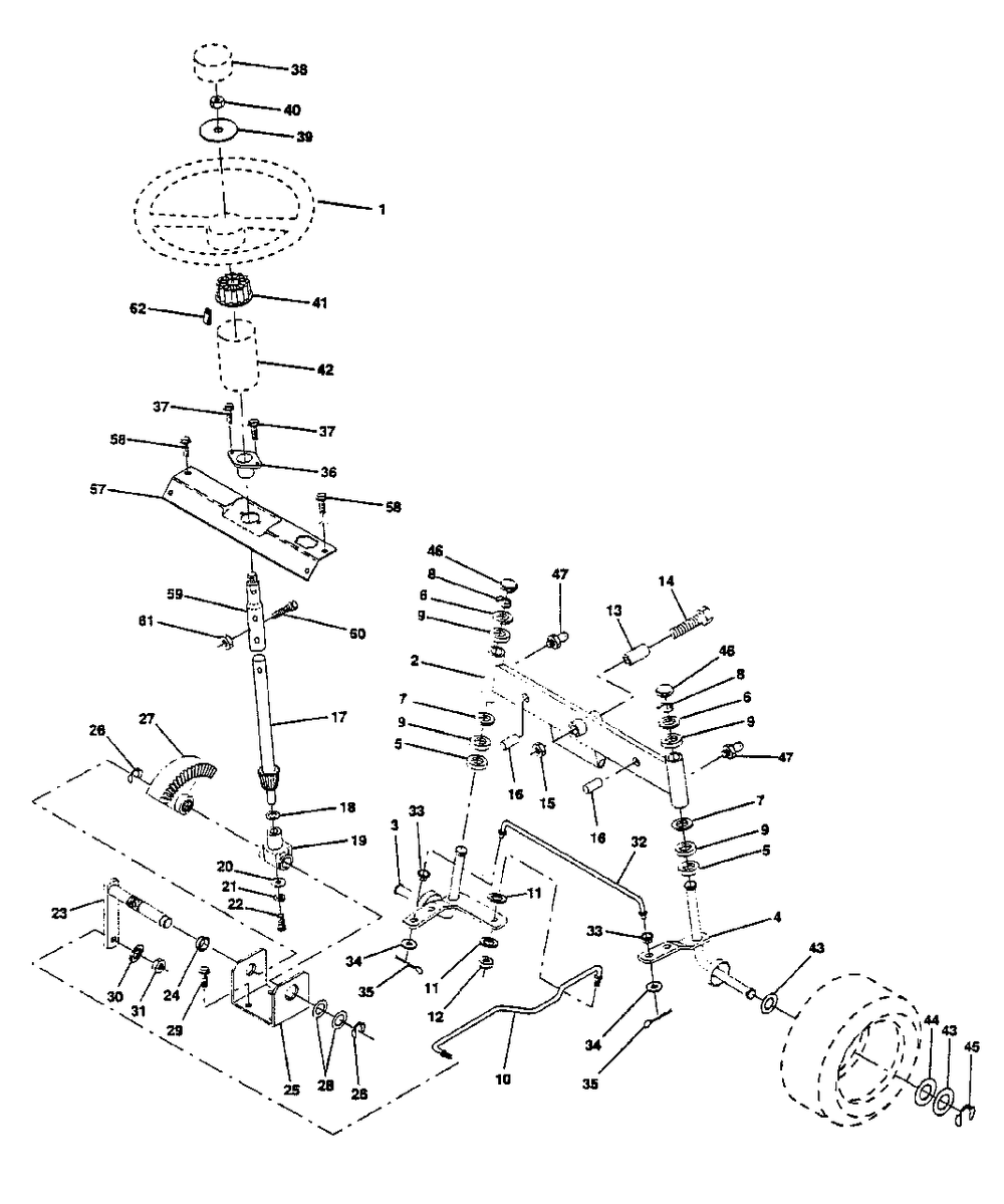 Steering Assembly Diagram and Parts List for LT125 (954000772-A)(1994-01) Husqvarna Lawn Tractor