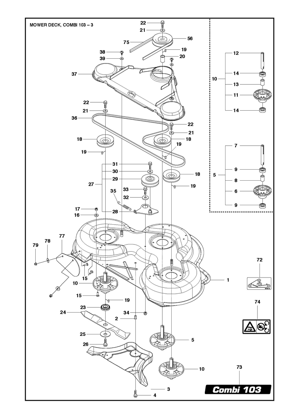 41/103cm Cutting Deck Diagram and Parts List for 103P524  Husqvarna Lawn Tractor Accessories