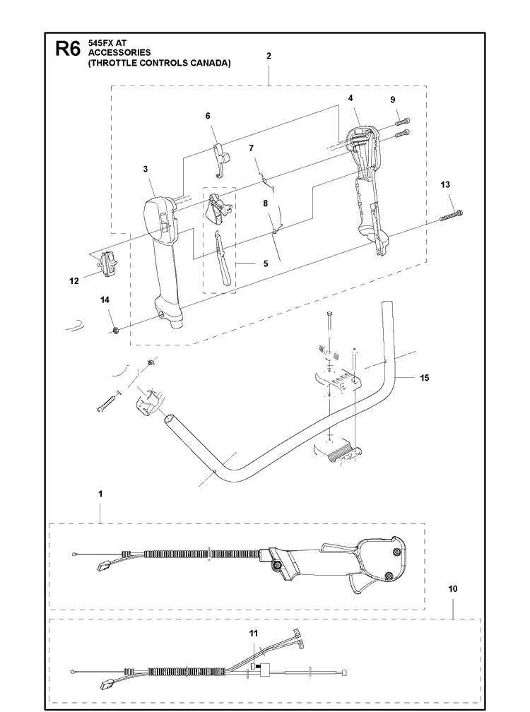 Throttle Controls, Canada Diagram and Parts List for 545FXAT  Husqvarna Brush Cutter