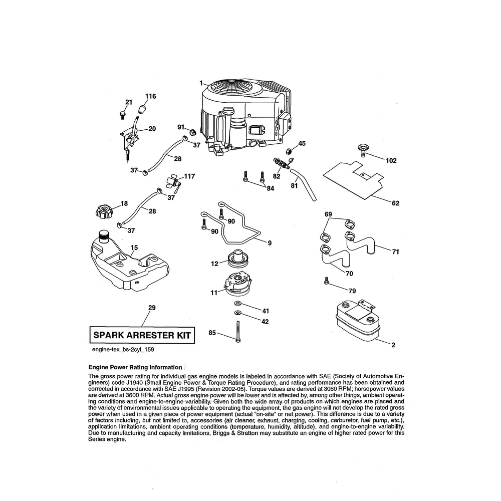 Engine Diagram and Parts List for GTH52XLS-96045005700  Husqvarna Lawn Tractor