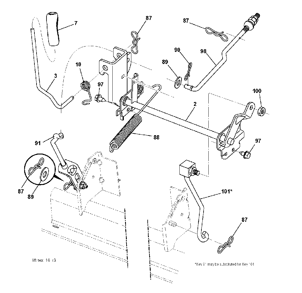 Mower Lift / Deck Lift Diagram and Parts List for LTH1742T (96041006702)(2009-03) Husqvarna Lawn Tractor