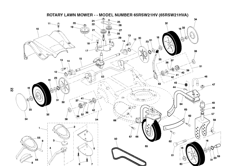 Product Complete Diagram and Parts List for 65RSW21HVA 2004-03 Husqvarna Lawn Mower