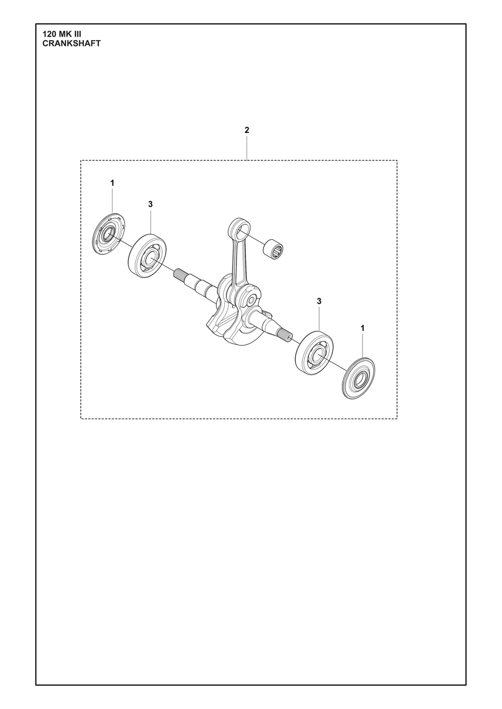 Crankshaft Diagram and Parts List for 120MARKIII  Husqvarna Chainsaw