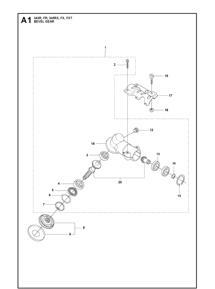 Bevel Gear 2 Diagram and Parts List for 343R 20103600001-20144899999 Husqvarna Brush Cutter