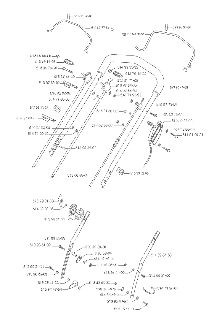 Handle And Controls Diagram and Parts List for ROYAL50  Husqvarna Lawn Mower