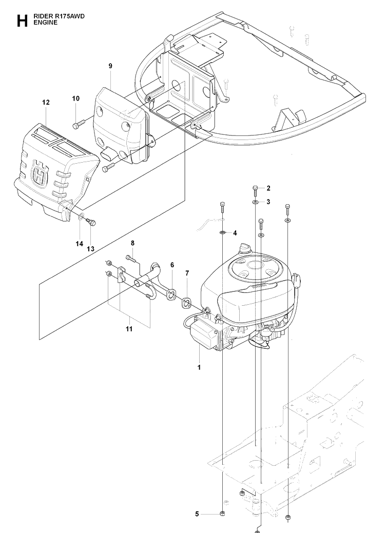Engine Diagram and Parts List for RIDER175AWD (965105001)(2009-04) Husqvarna Lawn Mower