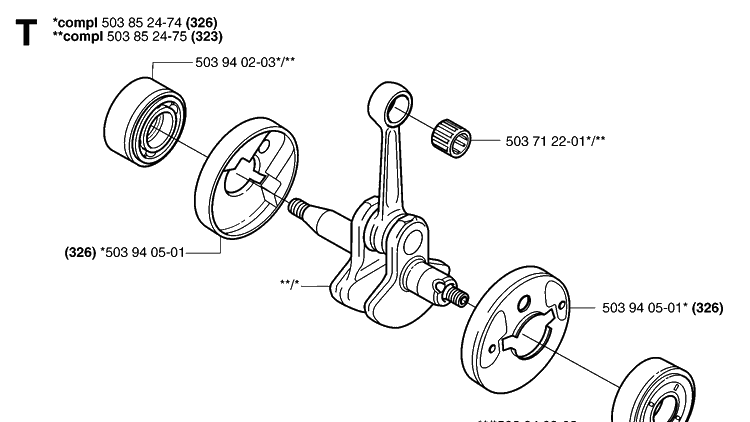 Crankshaft Diagram and Parts List for 323R 20070100001-20144900000 Husqvarna Brush Cutter
