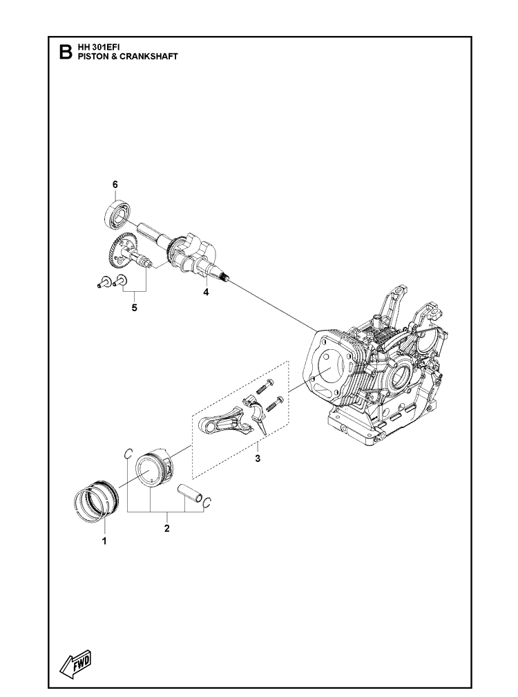 Piston And Crankshaft Diagram and Parts List for 598610301 2021-07 Husqvarna Engine