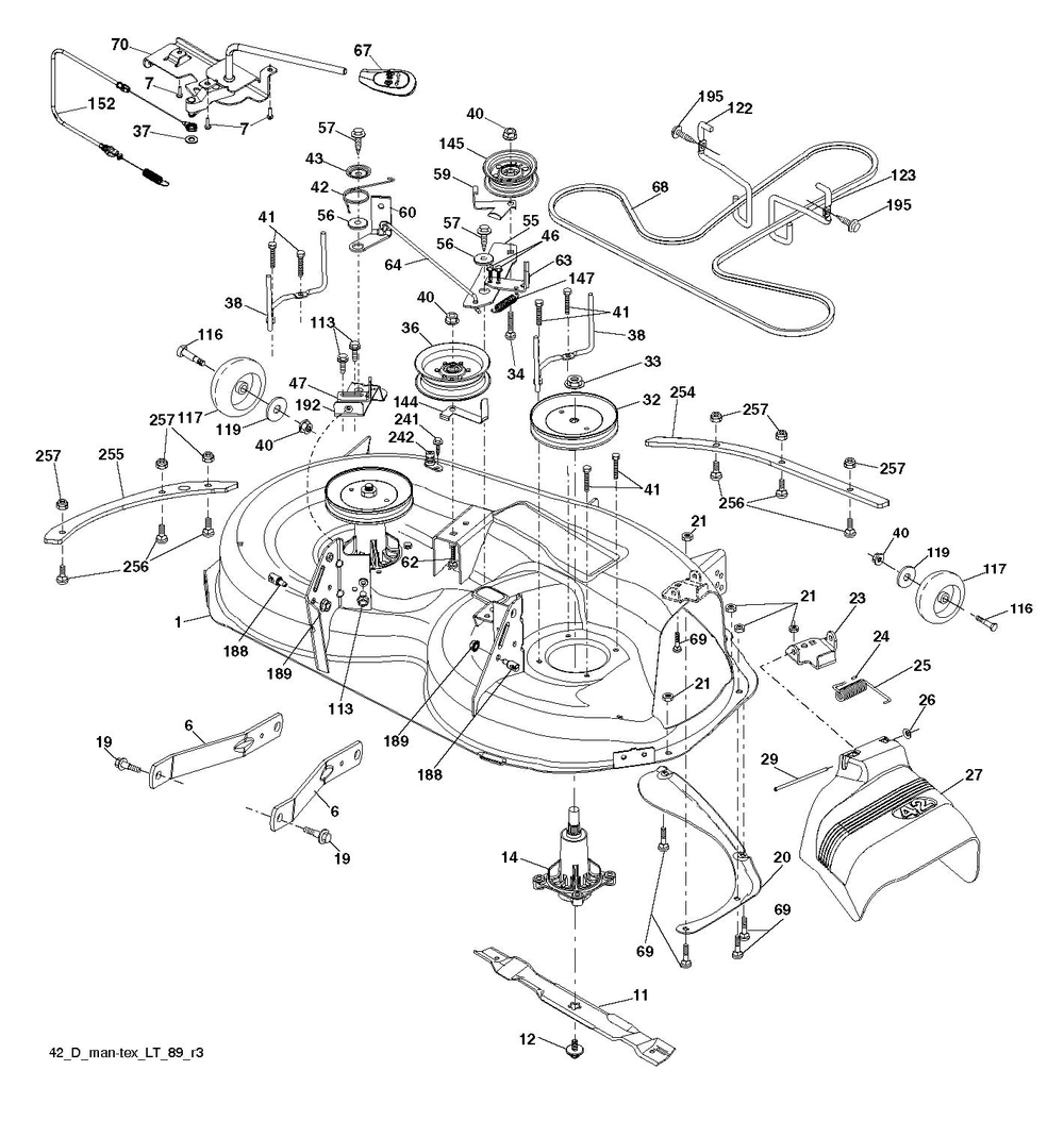 Mower Deck / Cutting Deck Diagram and Parts List for YTH2042 2020 Husqvarna Lawn Tractor