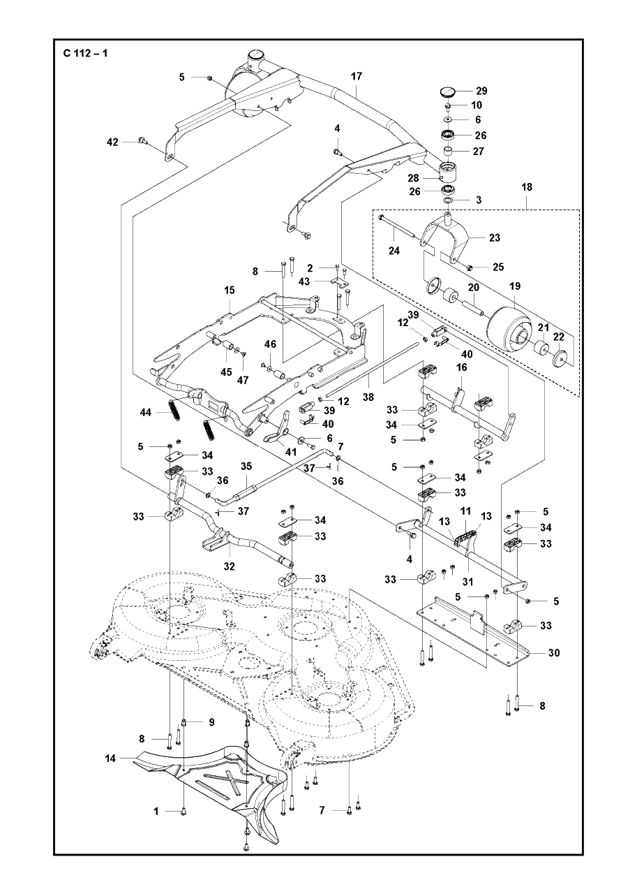 44-Inch/112cm Cutting Deck 3 Diagram and Parts List for C112 2019-01 Husqvarna Lawn Tractor Accessories