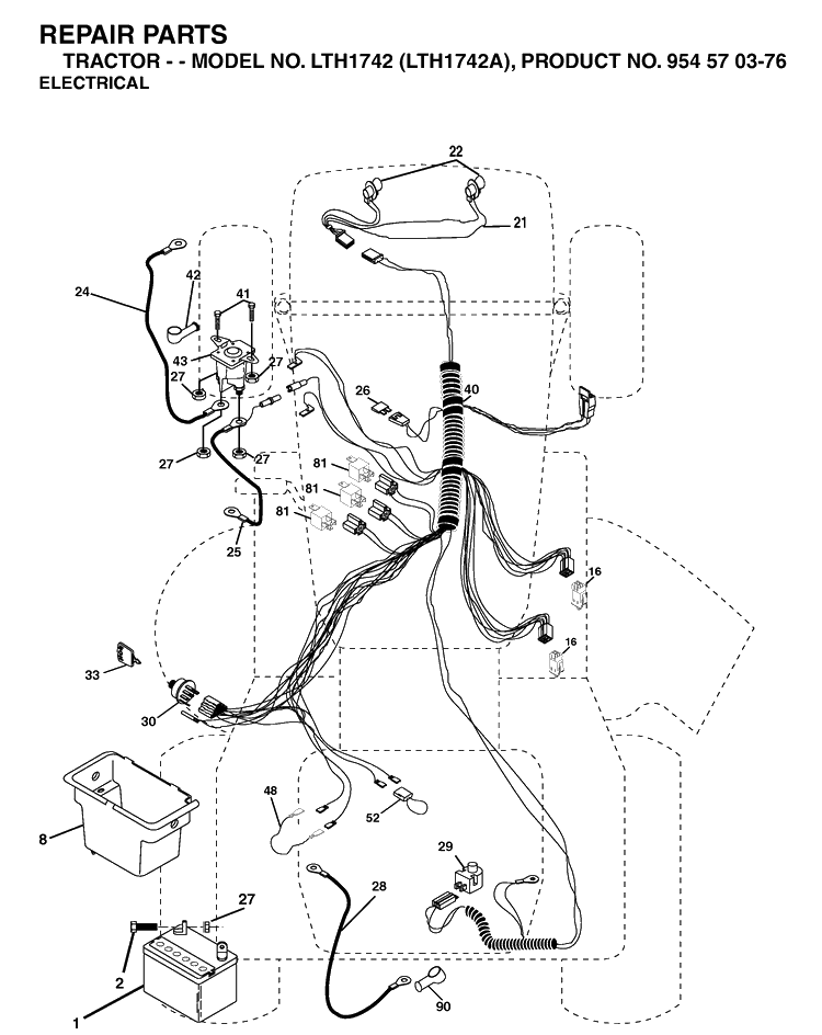 Electrical Diagram and Parts List for LTH1742-LTH1742A 2002-11 Husqvarna Lawn Tractor