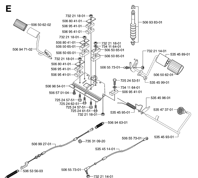 Pedals Diagram and Parts List for PR15 (953535001)(2004-01) Husqvarna Lawn Mower