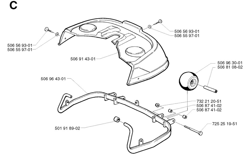 Protection Frame Diagram and Parts List for R11 2002-02 Husqvarna Lawn Tractor