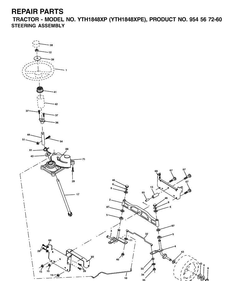 Steering Diagram and Parts List for YTH1848XP (954567260)(2002-02) Husqvarna Lawn Tractor