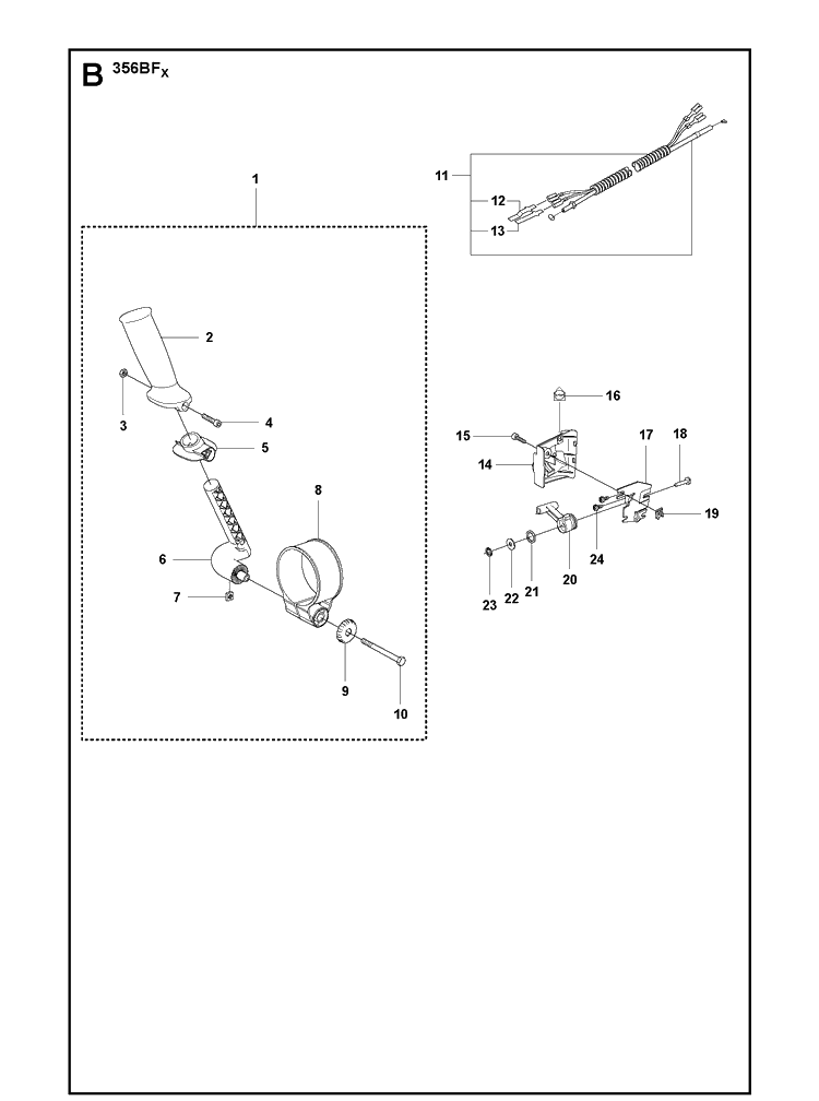 Handle And Controls Diagram and Parts List for 356BF  Husqvarna Leaf Blower / Vacuum