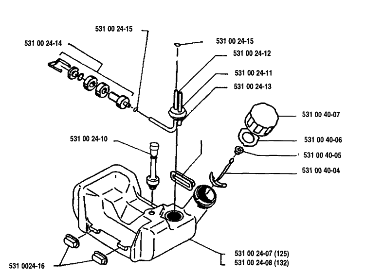 Fuel Tank Diagram and Parts List for 125RB 1993-01 Husqvarna Brush Cutter