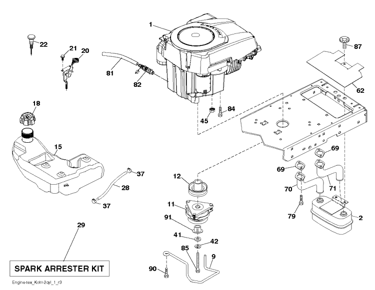 Engine Diagram and Parts List for LGT25K54 (96048001200)(2010-12) Husqvarna Lawn Tractor